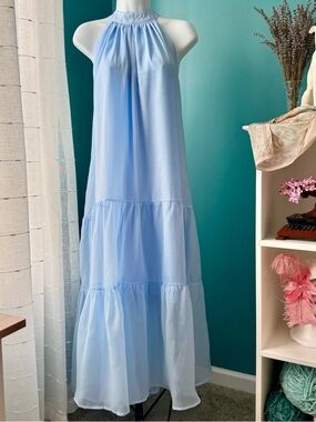 Light Blue Halter Maxi Dress - Elegant Tiered Summer Dress